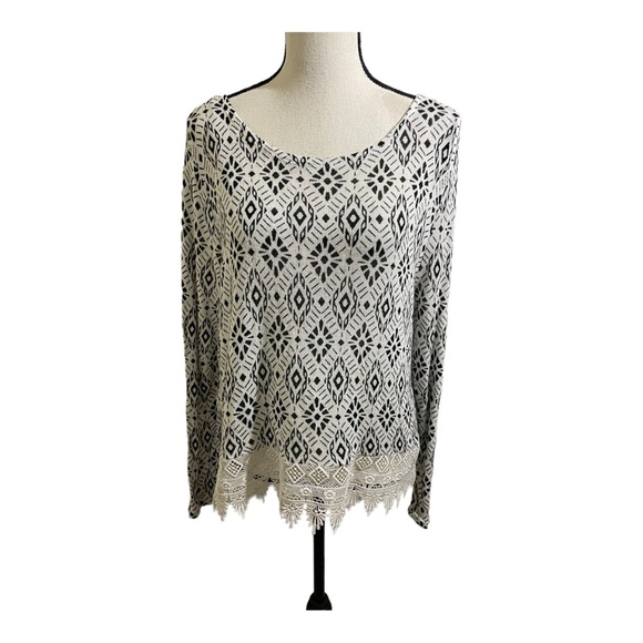 H&M lace hem black white sweater diamond pattern crocheted lace trim Large - Picture 8 of 11